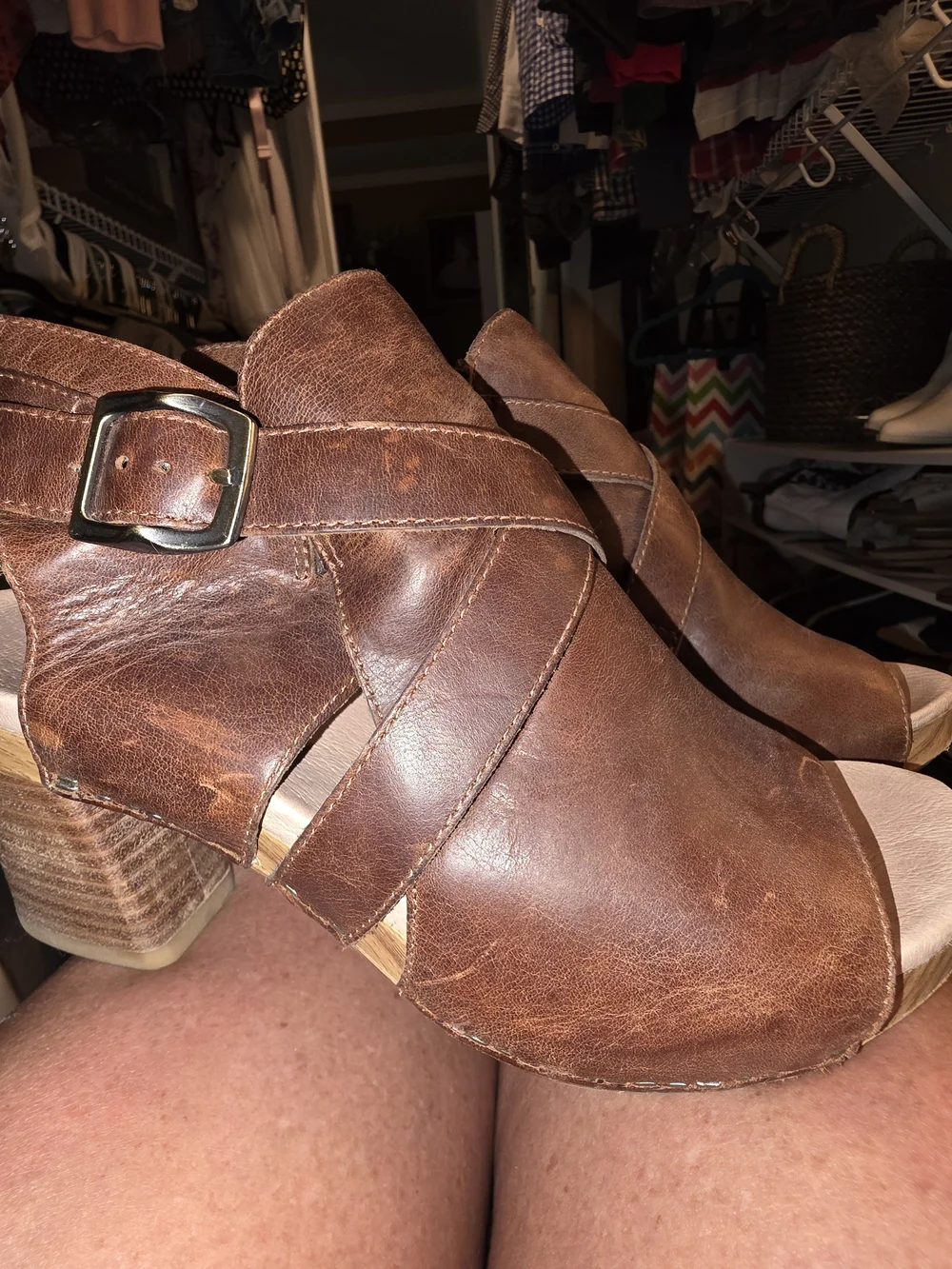 Dansko Brown Leather Open-Toe Block Heel Sandals